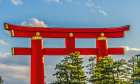 Colorful large red Tori Gate, Heian-jingu Shrine, Kyoto, Japan. Art Print
